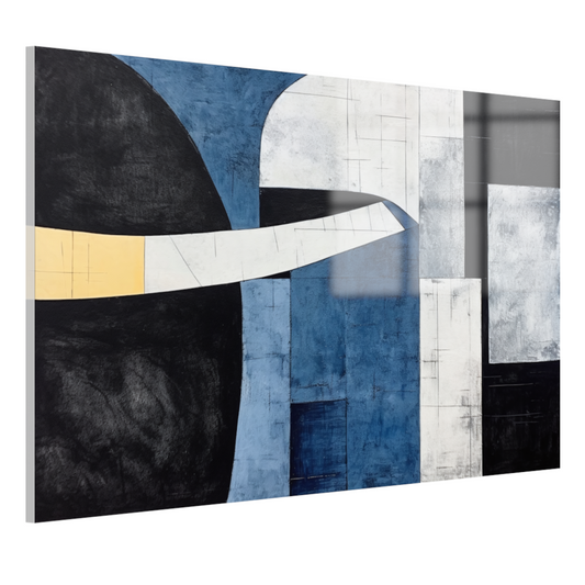 Abstracte Harmonie in Blauw en Goud acrylglas
