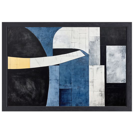 Abstracte Harmonie in Blauw en Goud canvas met baklijst