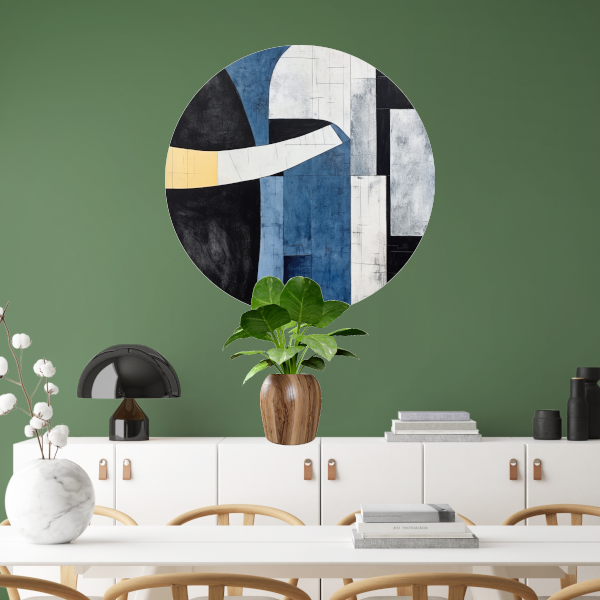 Abstracte Harmonie in Blauw en Goud forex muurcirkel
