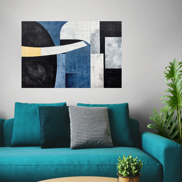 Abstracte Harmonie in Blauw en Goud poster