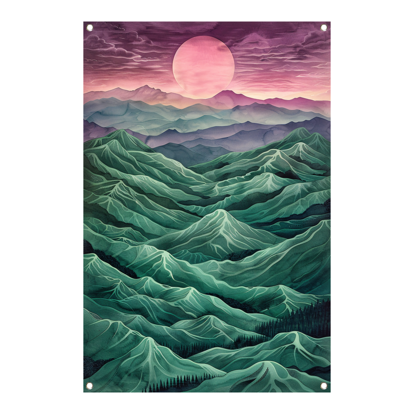 Surrealistisch landschap met bergen en zon tuinposter