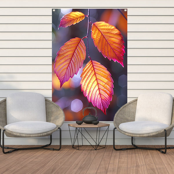 Close-up van herfstbladeren aan tak tuinposter