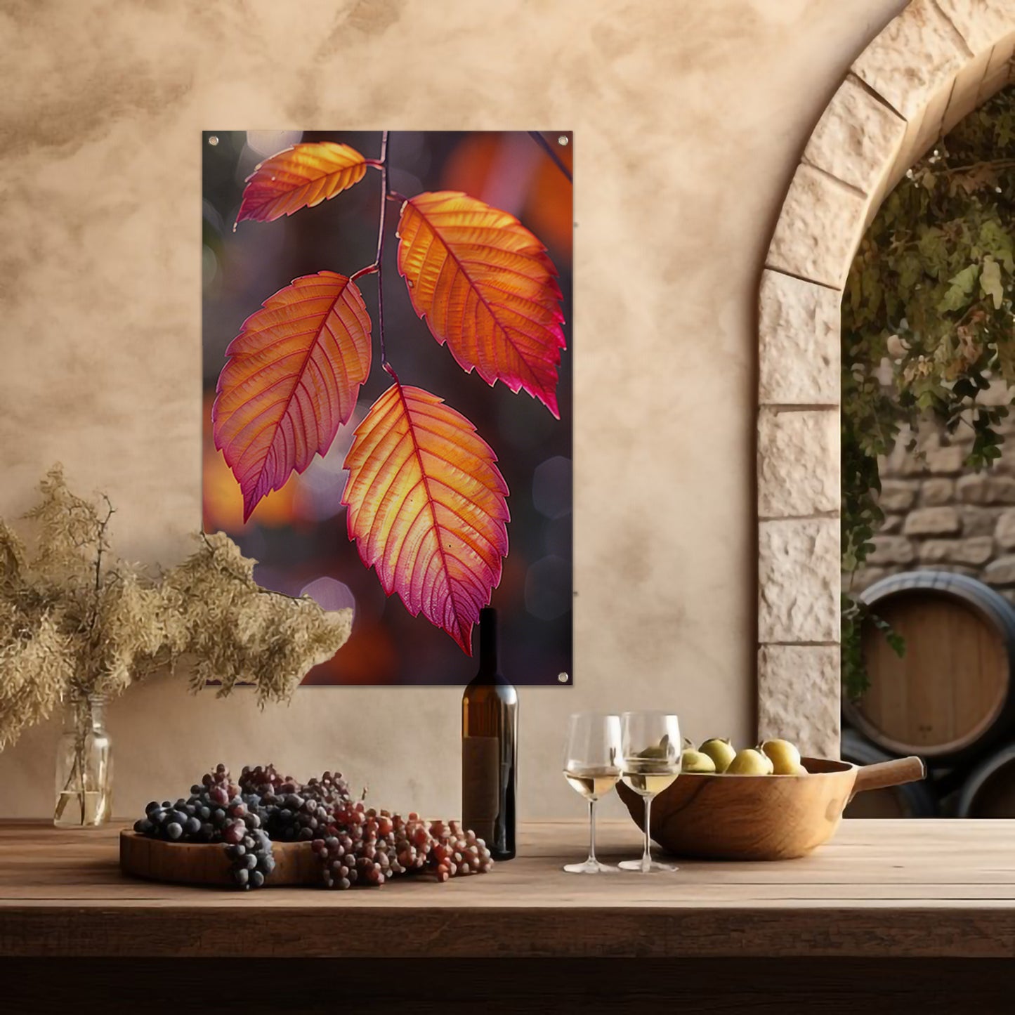 Close-up van herfstbladeren aan tak tuinposter