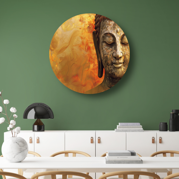 Gouden Boeddha met Harmonische Herfsttinten aluminium muurcirkel