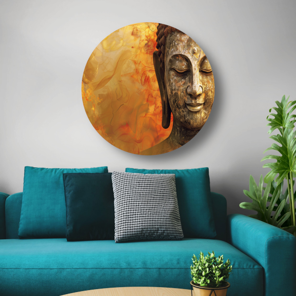 Gouden Boeddha met Harmonische Herfsttinten aluminium muurcirkel