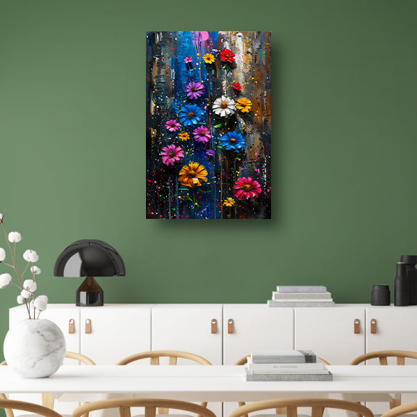 Kleurrijk abstract schilderij van levendige bloemen canvas