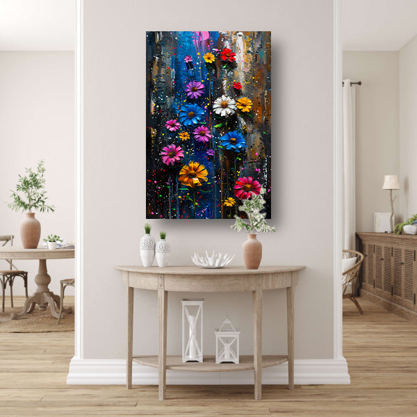 Kleurrijk abstract schilderij van levendige bloemen canvas
