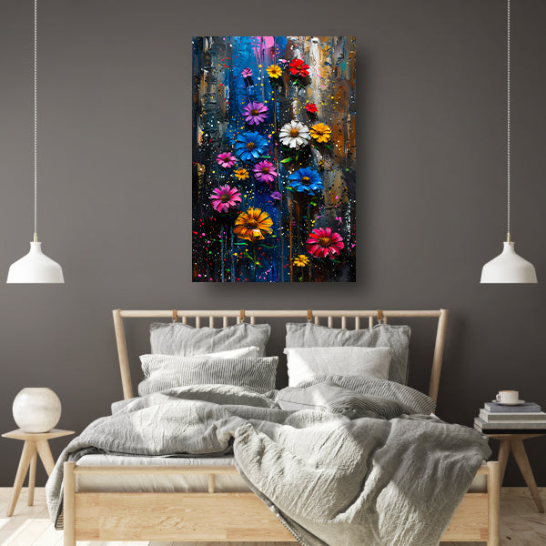 Kleurrijk abstract schilderij van levendige bloemen canvas