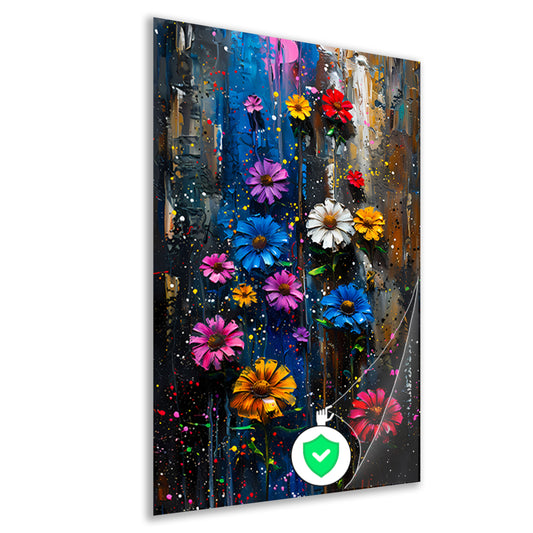 Kleurrijk abstract schilderij van levendige bloemen poster