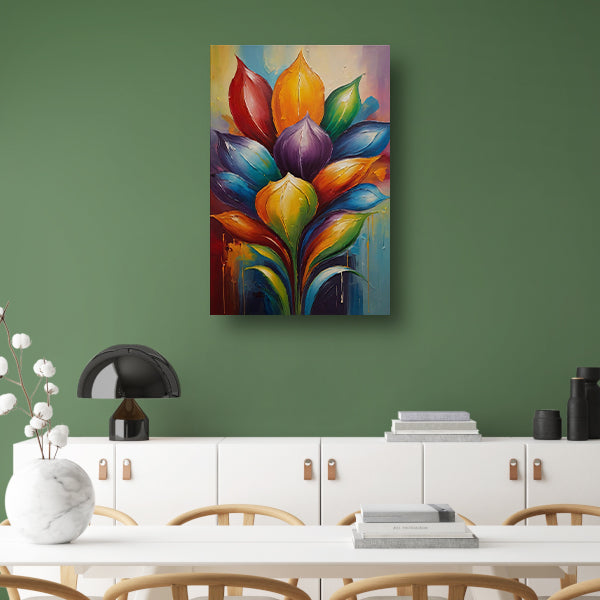 Vibrant Rainbow Flower in Abstract Expression canvas