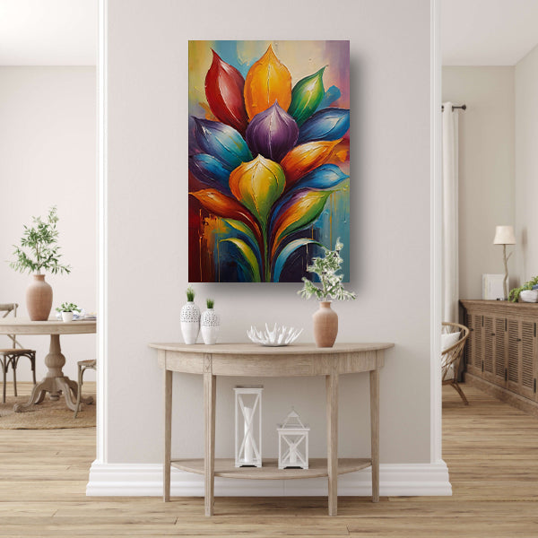 Vibrant Rainbow Flower in Abstract Expression canvas