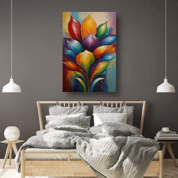 Vibrant Rainbow Flower in Abstract Expression canvas