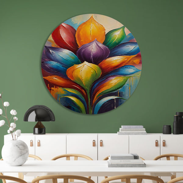 Vibrant Rainbow Flower in Abstract Expression forex muurcirkel
