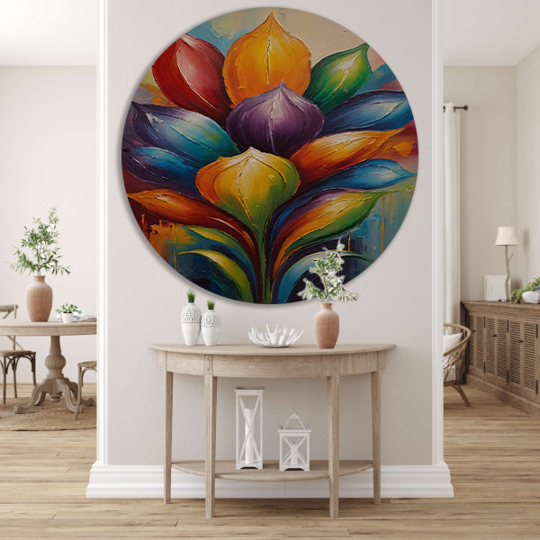 Vibrant Rainbow Flower in Abstract Expression forex muurcirkel