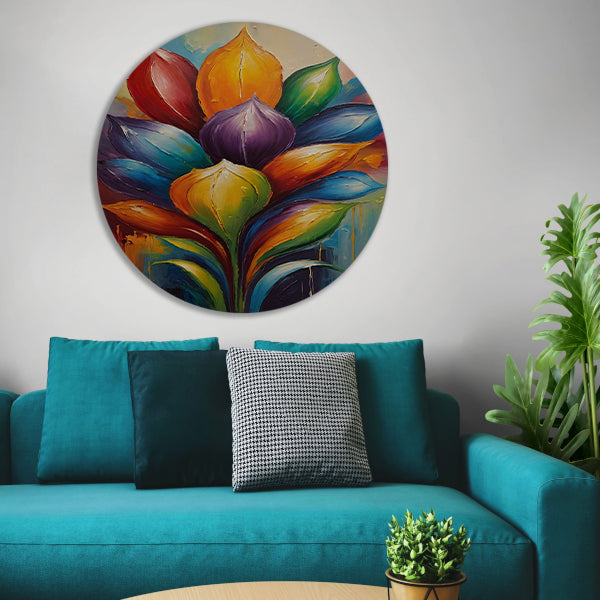 Vibrant Rainbow Flower in Abstract Expression forex muurcirkel