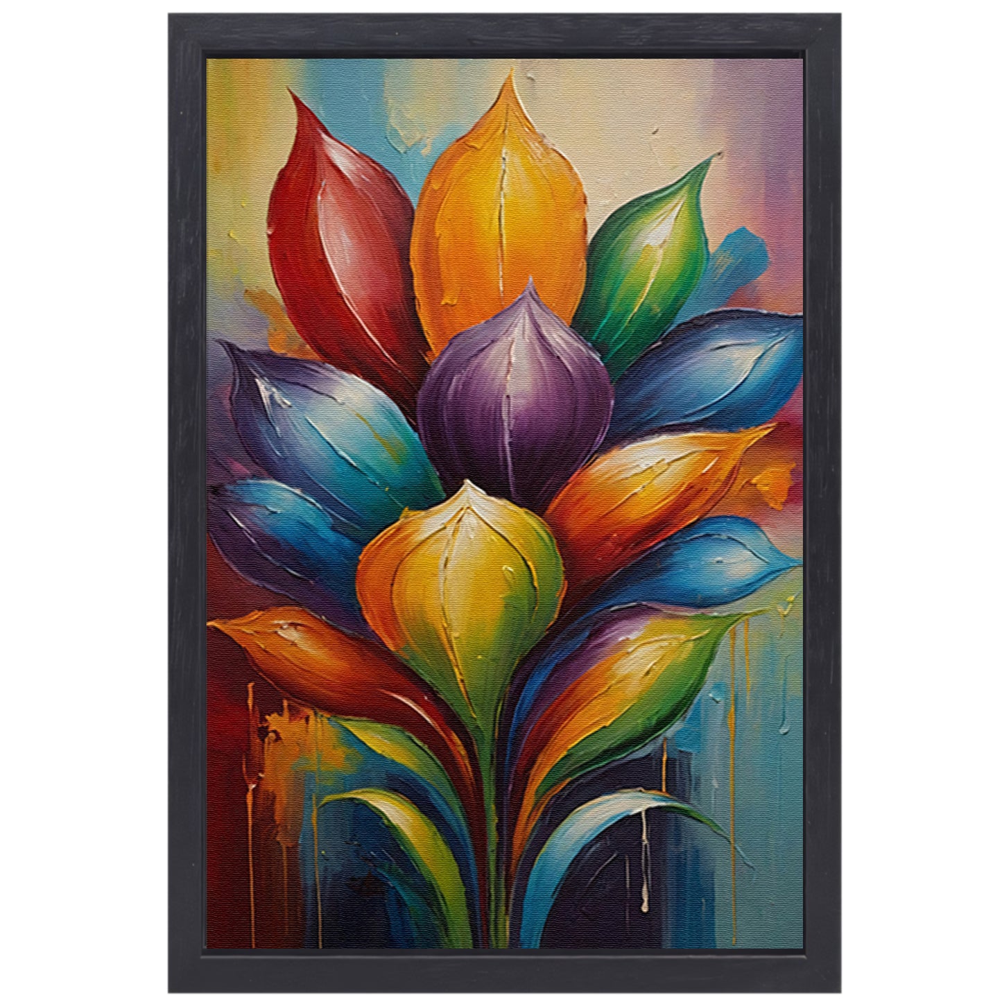 Vibrant Rainbow Flower in Abstract Expression canvas met baklijst