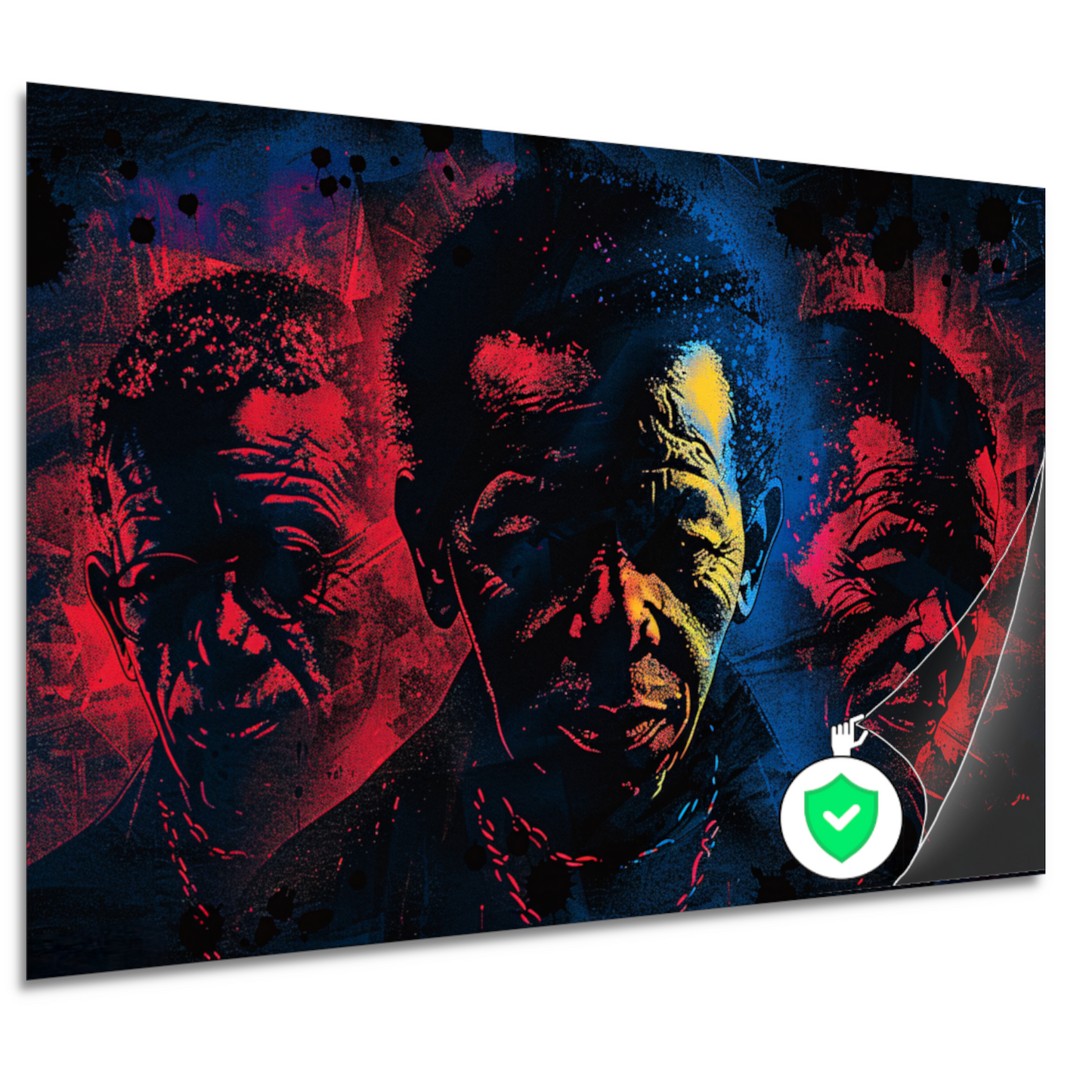 Dynamische gezichten in abstracte splatters poster