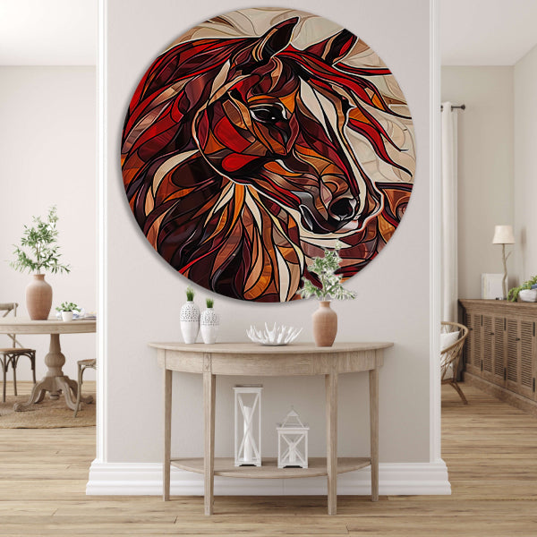 Kleurrijk schilderij van een paard in moderne stijl aluminium muurcirkel