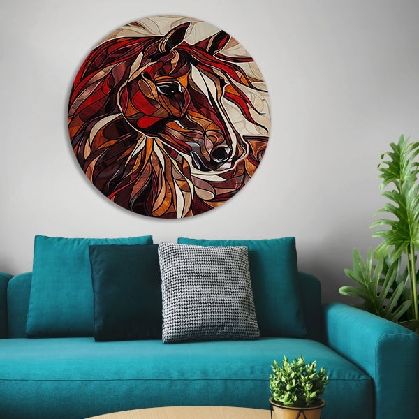 Kleurrijk schilderij van een paard in moderne stijl aluminium muurcirkel