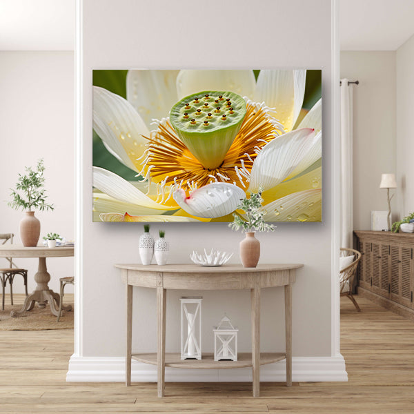 Gedetailleerde close-up van een bloeiende lotus acrylglas