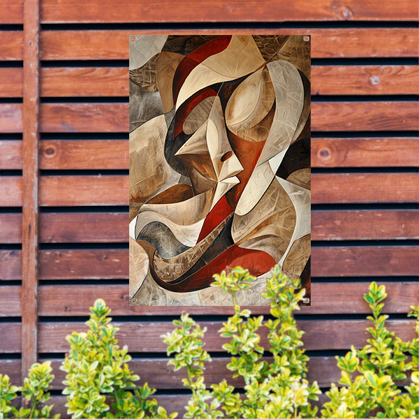 Dynamisch abstract portret met kleurrijke vormen tuinposter