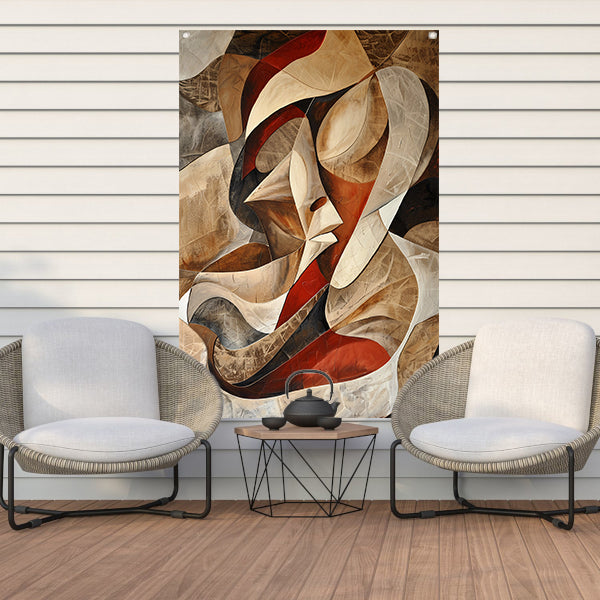 Dynamisch abstract portret met kleurrijke vormen tuinposter