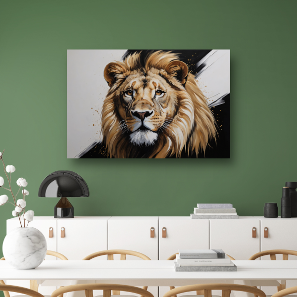 Hyperrealistisch Portret van een Majestueuze Leeuw canvas met baklijst