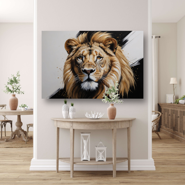Hyperrealistisch Portret van een Majestueuze Leeuw canvas met baklijst