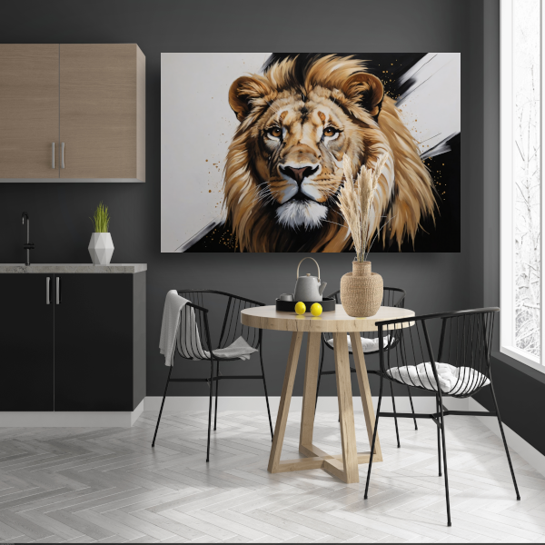 Hyperrealistisch Portret van een Majestueuze Leeuw canvas met baklijst