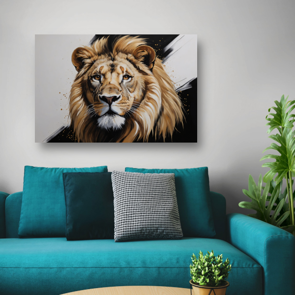 Hyperrealistisch Portret van een Majestueuze Leeuw canvas met baklijst
