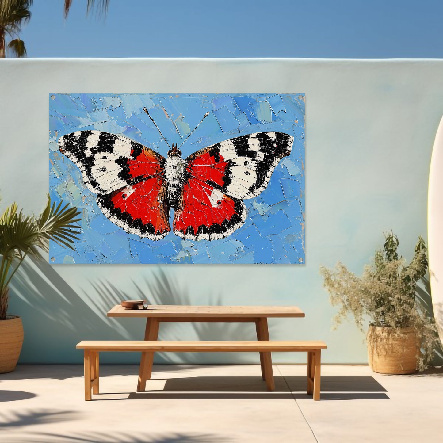 Abstracte vlinder met kleurrijke achtergrond tuinposter