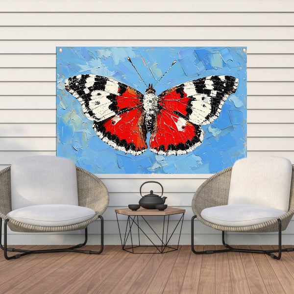 Abstracte vlinder met kleurrijke achtergrond tuinposter