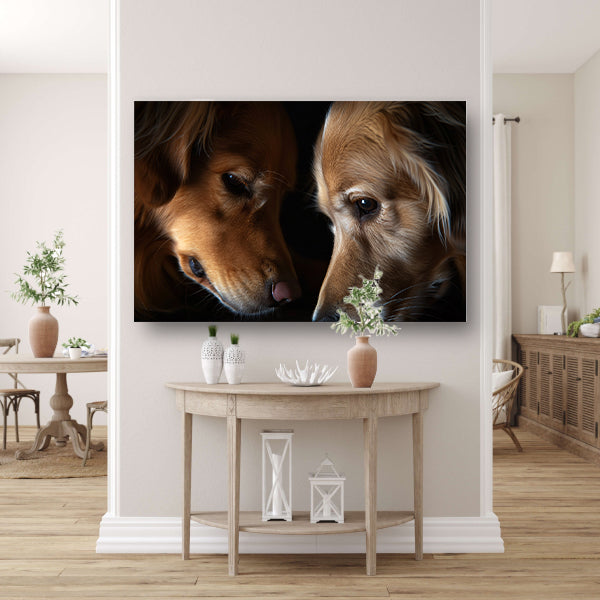 Twee honden in een intieme setting canvas