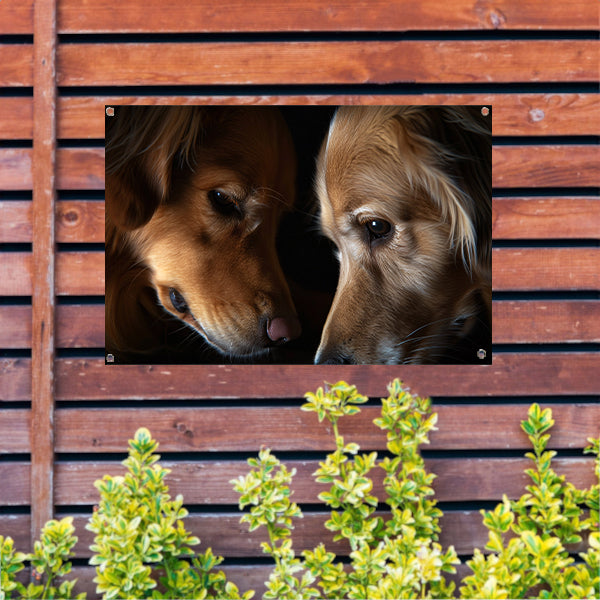 Twee honden in een intieme setting tuinposter