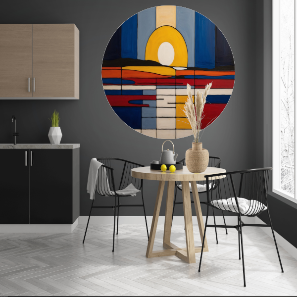 Abstracte Zonsondergang in Mondriaan Stijl aluminium muurcirkel
