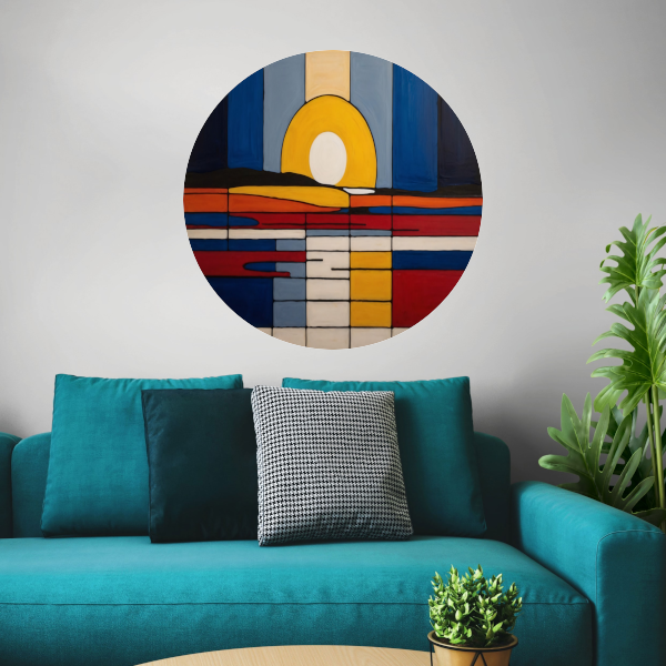 Abstracte Zonsondergang in Mondriaan Stijl aluminium muurcirkel