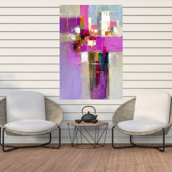 Levendige abstracte expressie in moderne tinten tuinposter