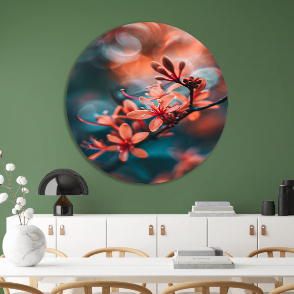 Oranje bloemen met bokeh aluminium muurcirkel