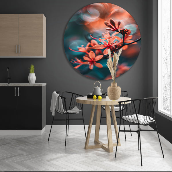 Oranje bloemen met bokeh aluminium muurcirkel