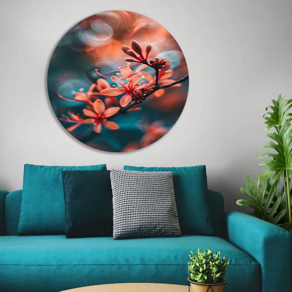 Oranje bloemen met bokeh aluminium muurcirkel