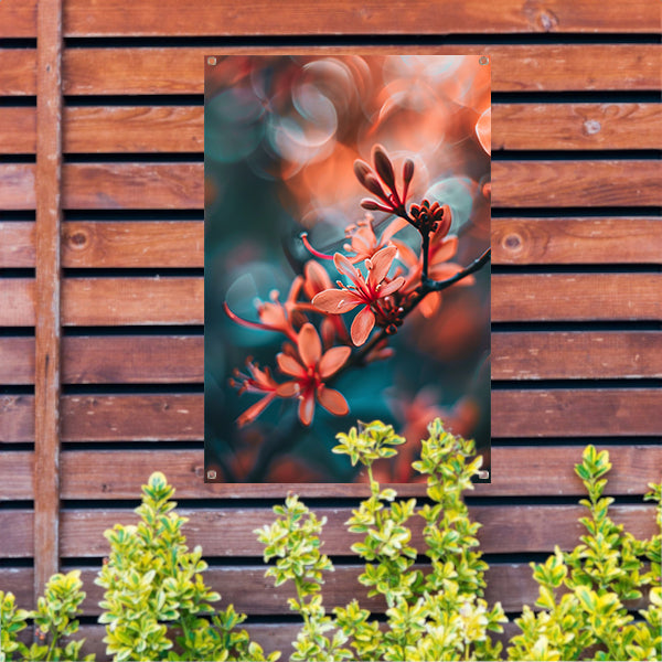 Oranje bloemen met bokeh tuinposter