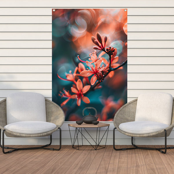 Oranje bloemen met bokeh tuinposter