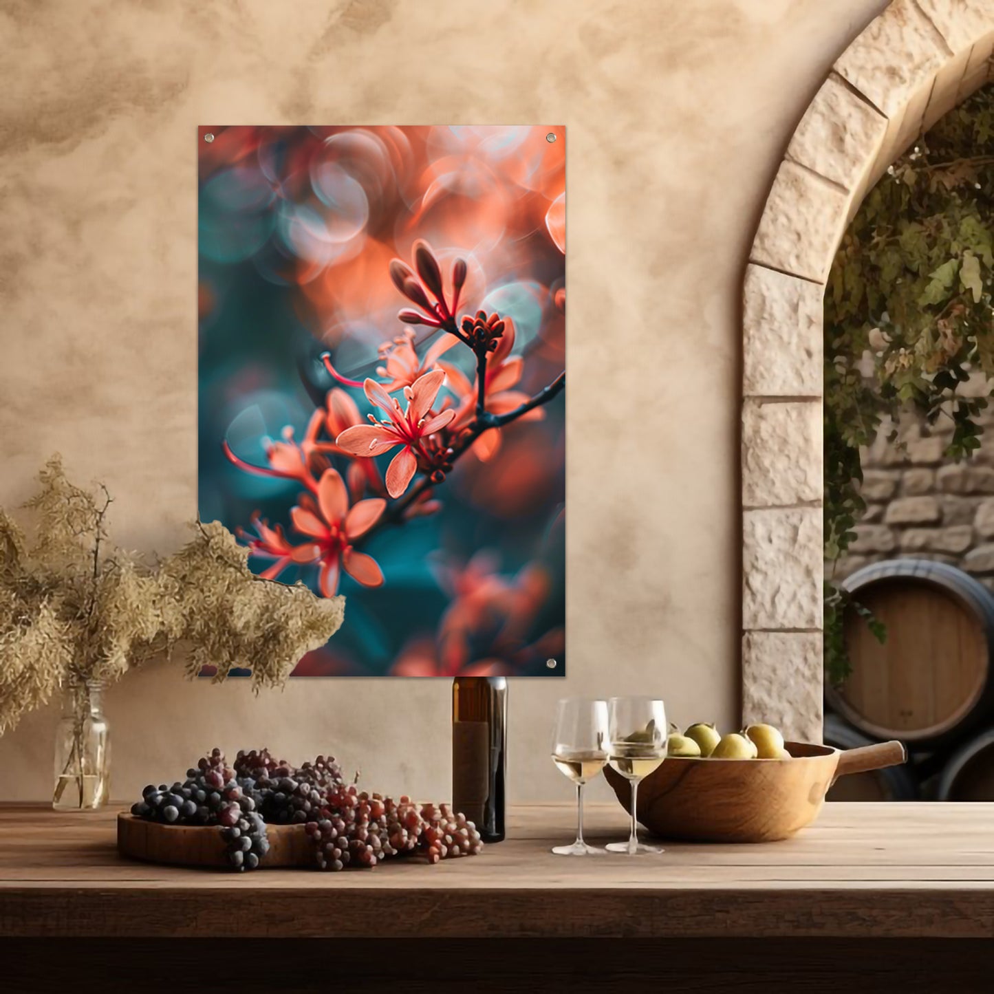 Oranje bloemen met bokeh tuinposter