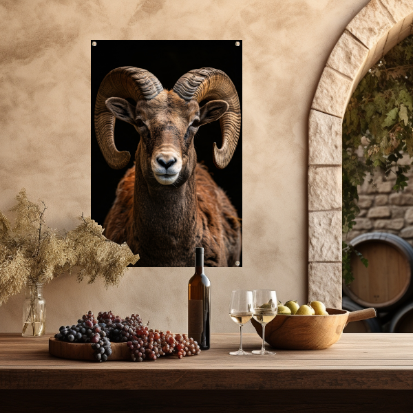 Indrukwekkende Ram met Elegante Krullende Hoorns tuinposter
