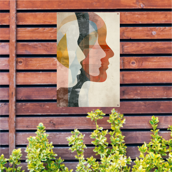 Abstracte Overlapping van Gezichten in Kleur tuinposter