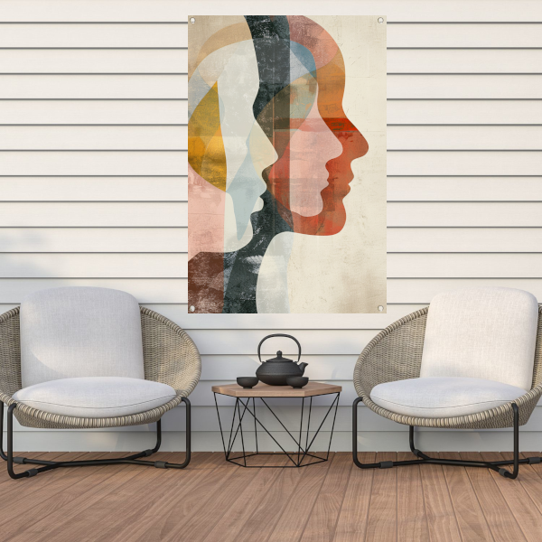 Abstracte Overlapping van Gezichten in Kleur tuinposter