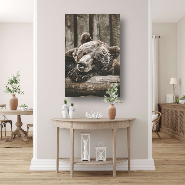 Monochrome foto van slapende beer canvas