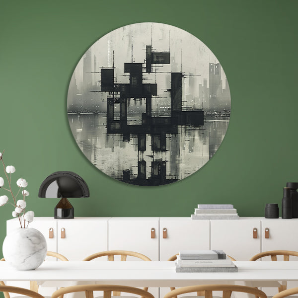 Futuristische skyline aluminium muurcirkel