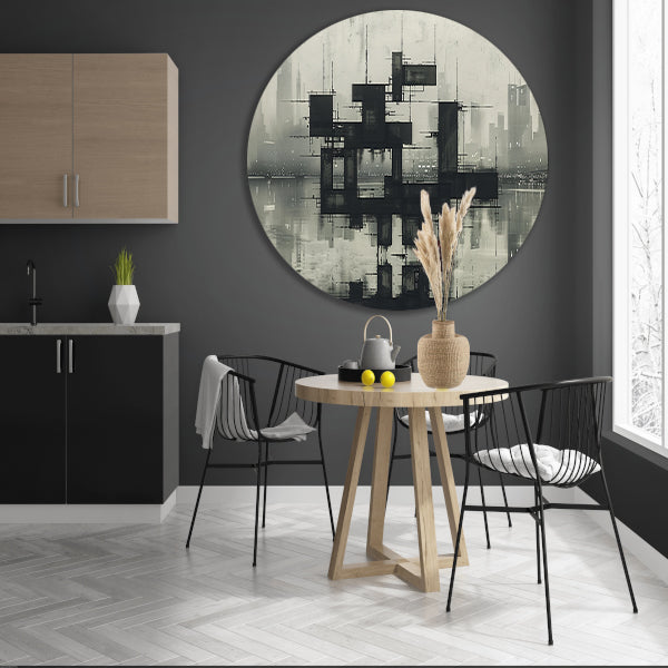 Futuristische skyline aluminium muurcirkel