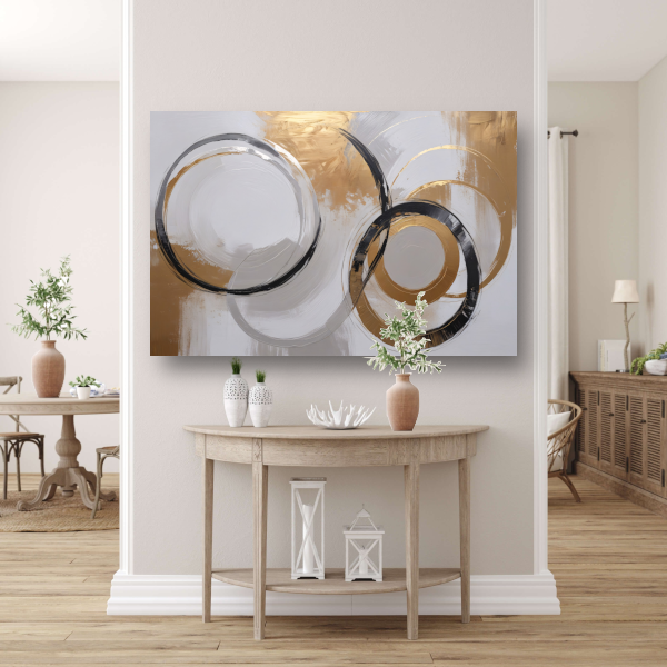 Overlappende Gouden en Zwarte Cirkels poster